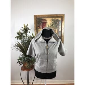 Project G Varsity Steel Heater Women Hooded Crop Full Zipper Size Medium Gray